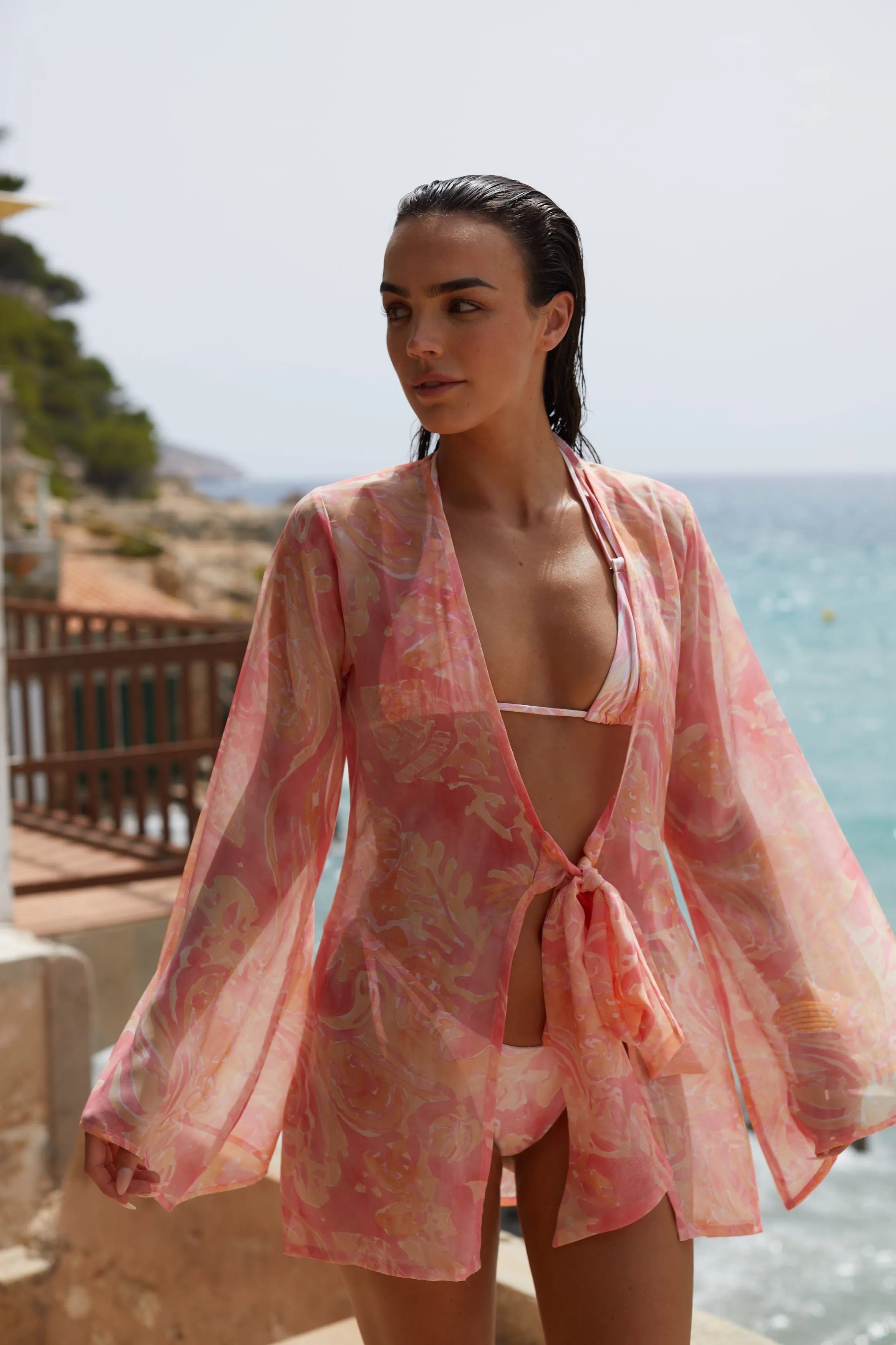 Catalina Tie Front Mini Kaftan