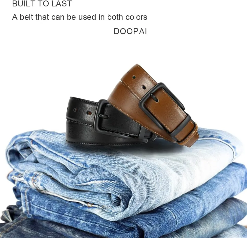 DOOPAI Reversible Leather Belt for Men 1.25" - Dual Sided Dress and Casual Belt, Trim to Fit, 2 Styles in One Belt