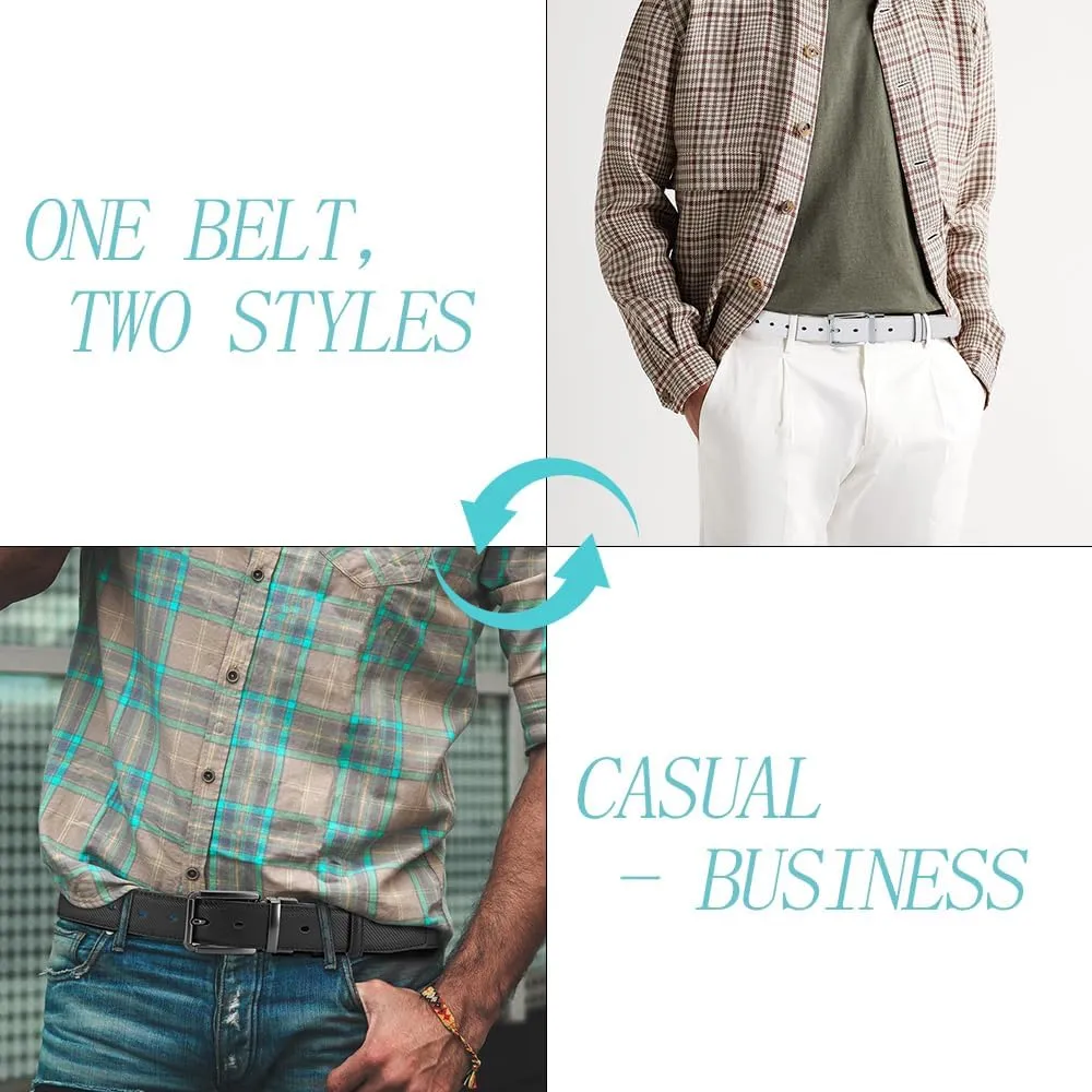DOOPAI Reversible Leather Belt for Men 1.25" - Dual Sided Dress and Casual Belt, Trim to Fit, 2 Styles in One Belt