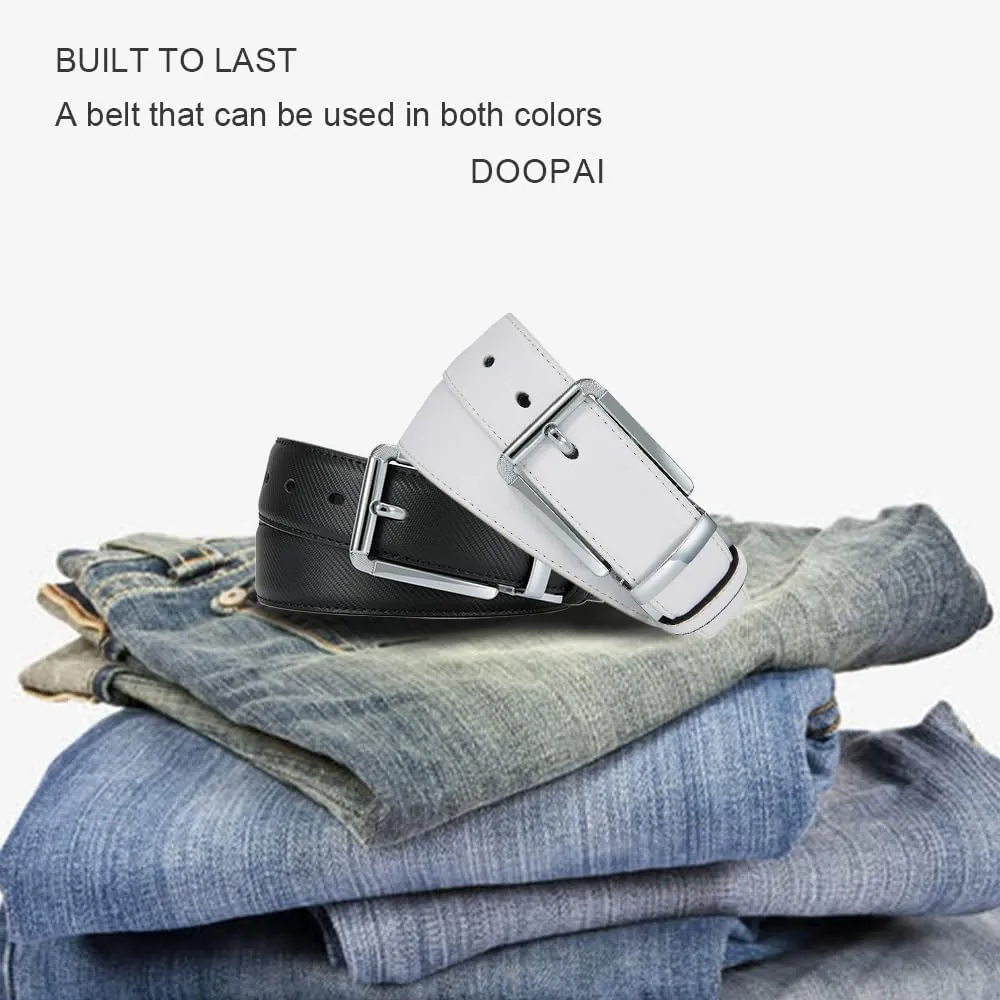 DOOPAI Reversible Leather Belt for Men 1.25" - Dual Sided Dress and Casual Belt, Trim to Fit, 2 Styles in One Belt
