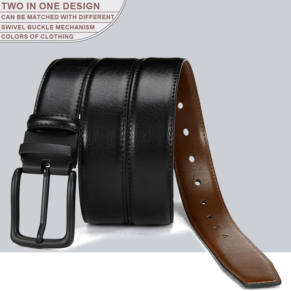 DOOPAI Reversible Leather Belt for Men 1.25" - Dual Sided Dress and Casual Belt, Trim to Fit, 2 Styles in One Belt