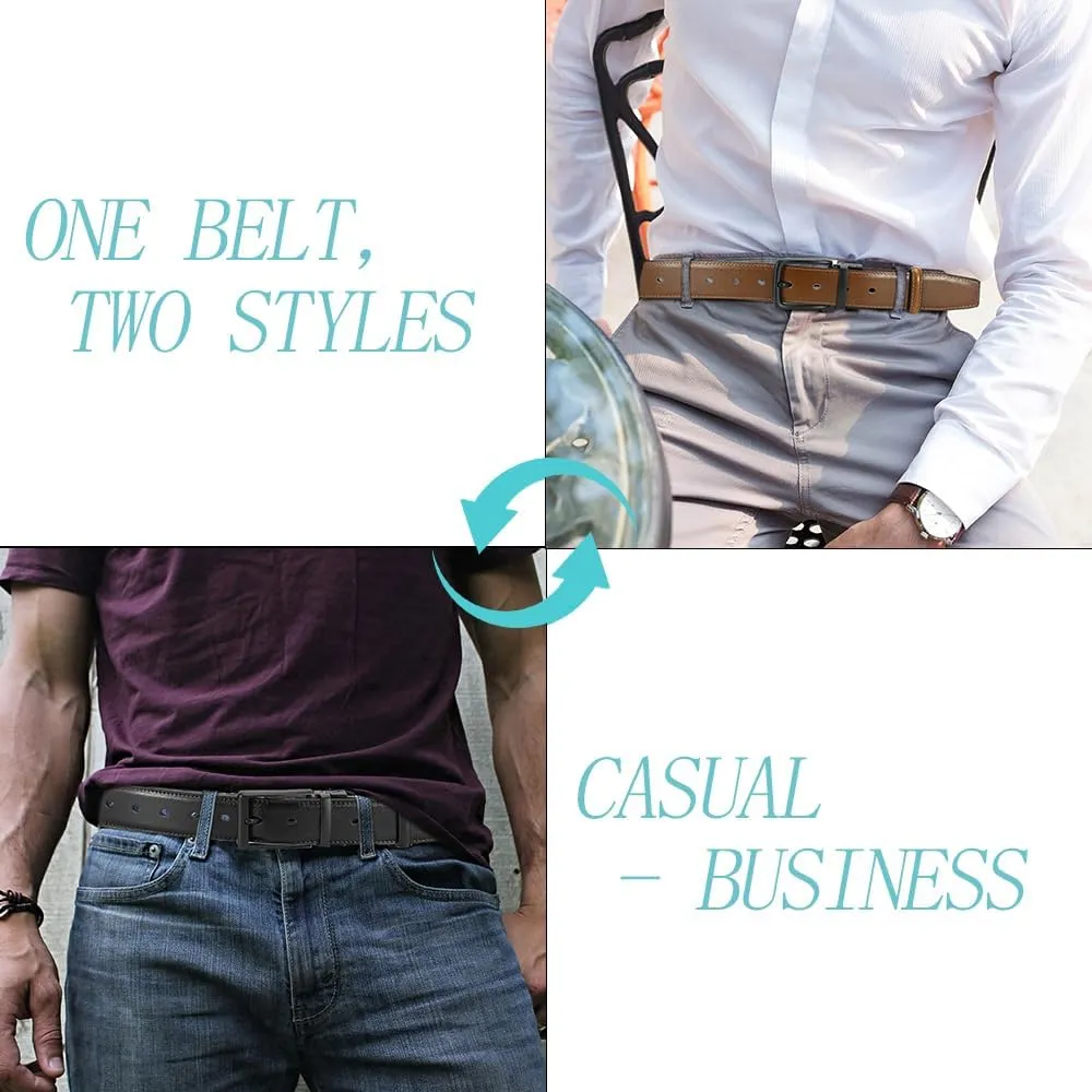 DOOPAI Reversible Leather Belt for Men 1.25" - Dual Sided Dress and Casual Belt, Trim to Fit, 2 Styles in One Belt