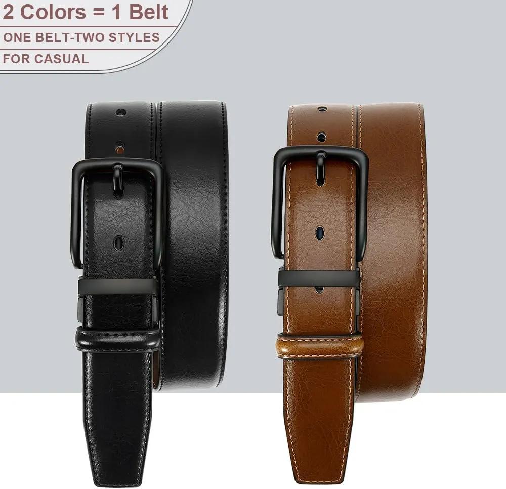 DOOPAI Reversible Leather Belt for Men 1.25" - Dual Sided Dress and Casual Belt, Trim to Fit, 2 Styles in One Belt