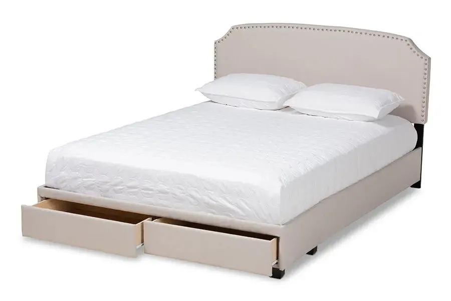 Elena Beige Fabric Upholstered 2-Drawer Platform Storage Bed (Queen)
