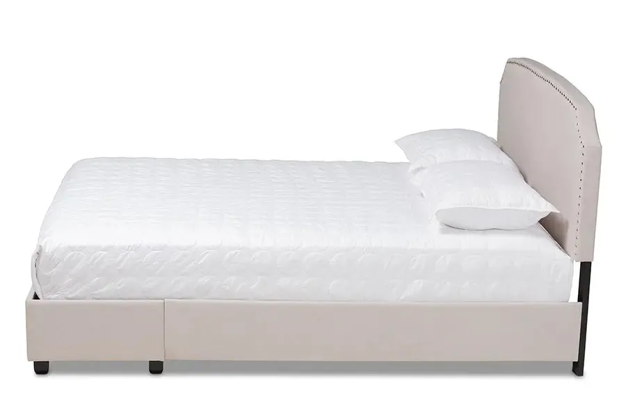 Elena Beige Fabric Upholstered 2-Drawer Platform Storage Bed (Queen)