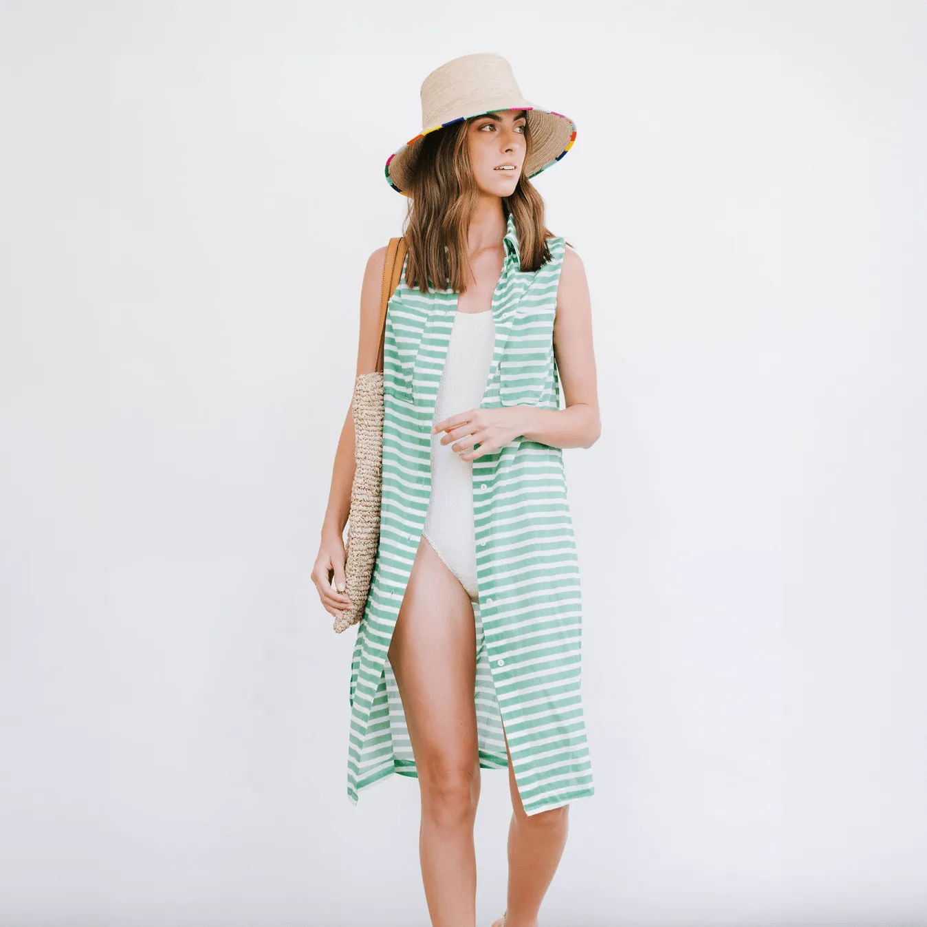 Green and White Bay Cover-Up