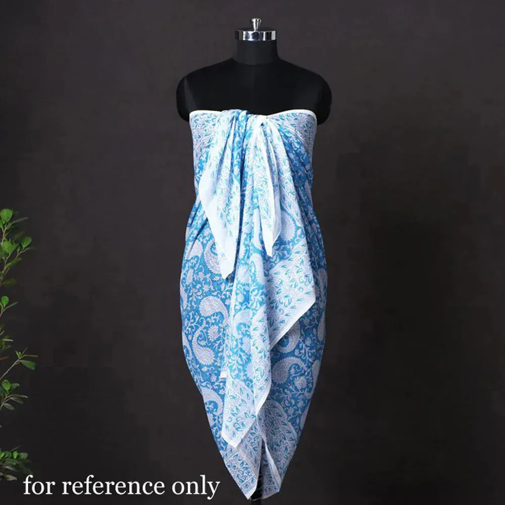 Green - Sanganeri Block Printed Cotton Dupatta/Wrap Sarong Pareo/Beach Wear 11