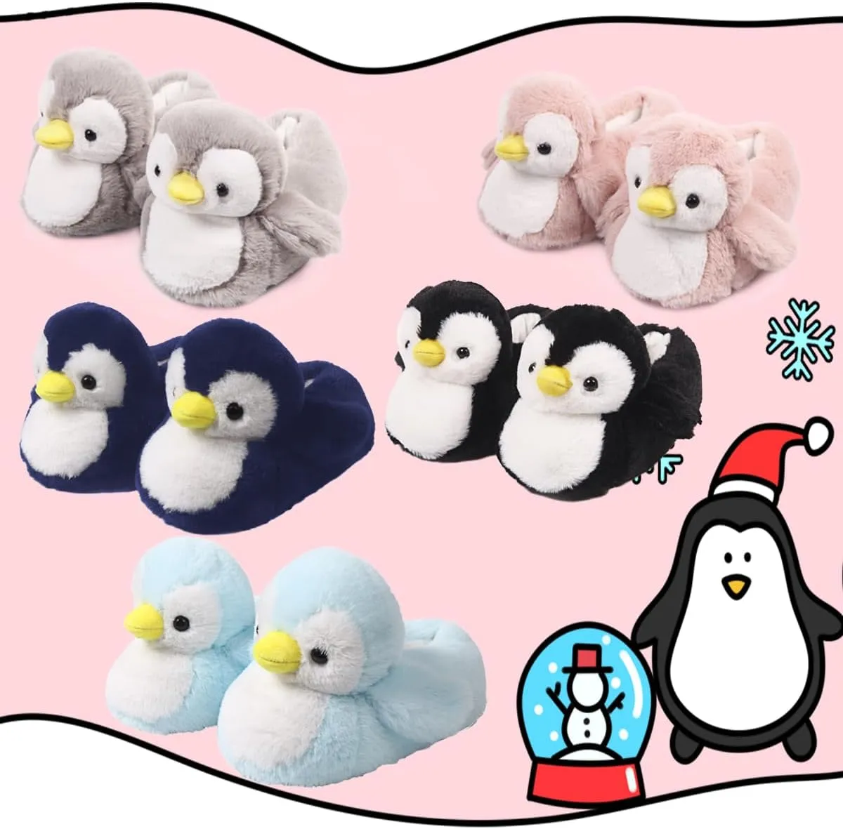 Penguin Cute Women Slippers Funny Animal Slippers Novelty Plush Slippers Fluffy Fuzzy Winter Warm Bedroom House Shoes Cartoon Slippers for Women Men Teen Girls