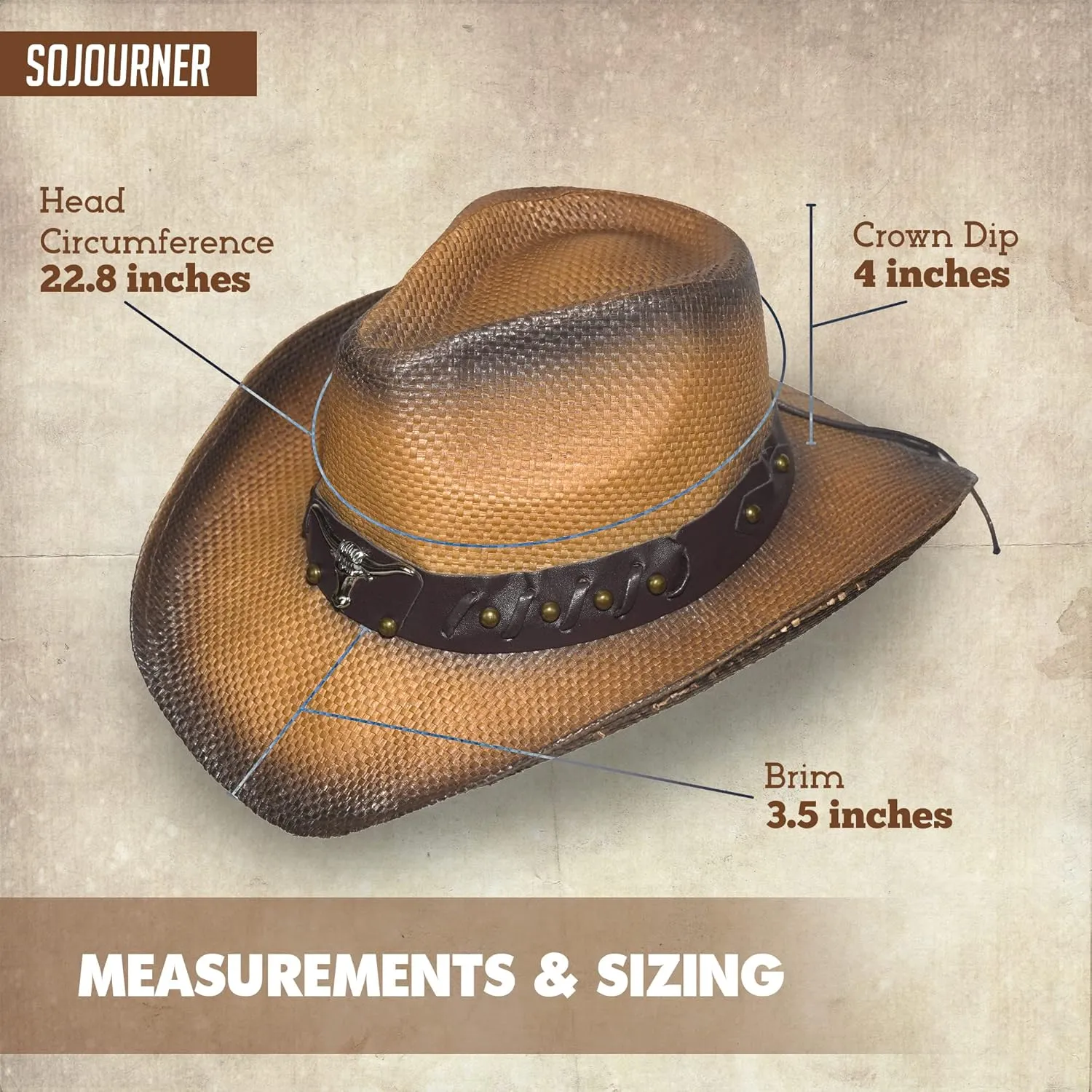 SoJourner Bags Men & Women's Cowboy Cowgirl Hat - Western Hats for Women, Adjustable Cowboy Hat Men with Wide Brim