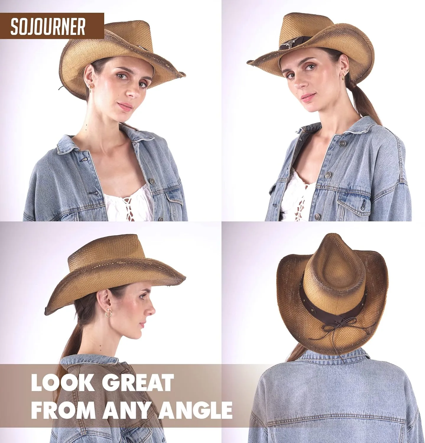 SoJourner Bags Men & Women's Cowboy Cowgirl Hat - Western Hats for Women, Adjustable Cowboy Hat Men with Wide Brim