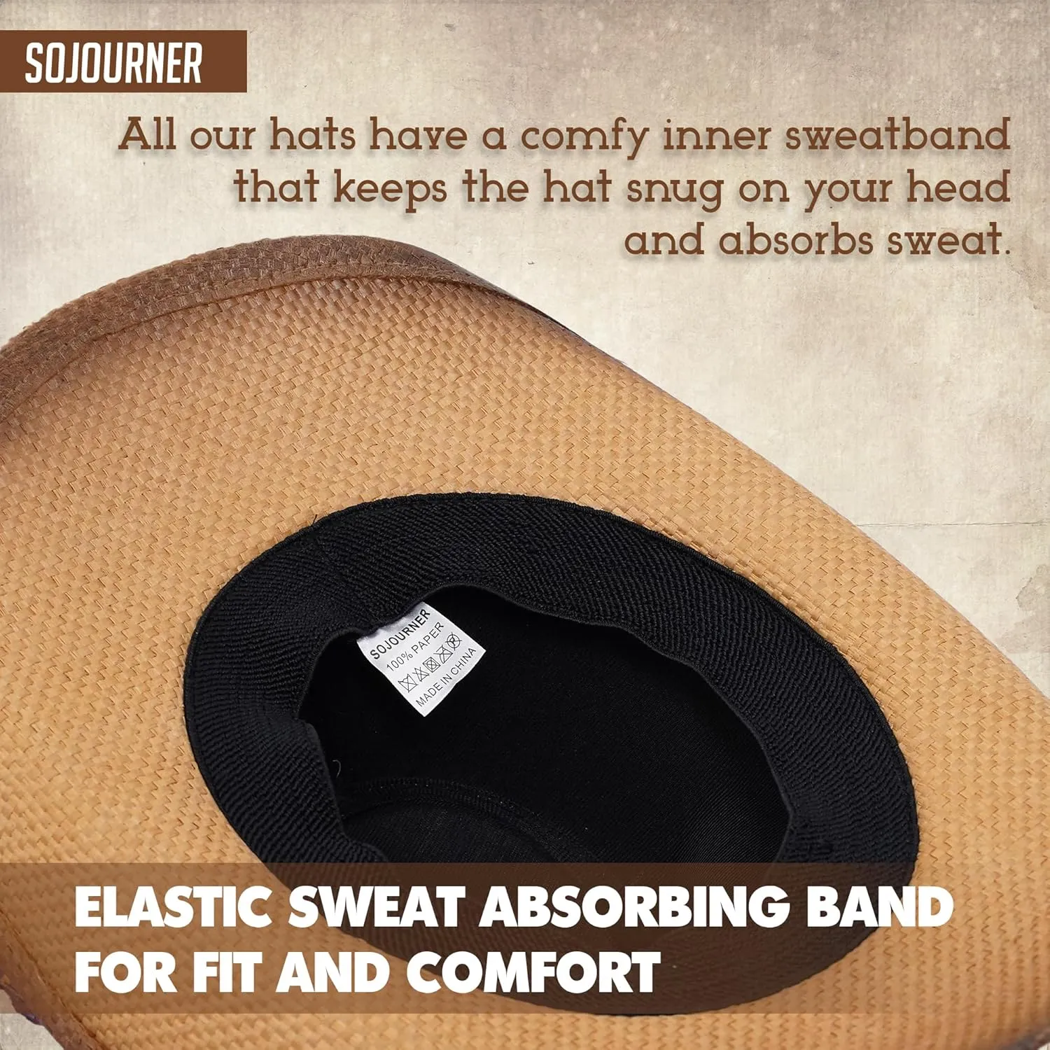 SoJourner Bags Men & Women's Cowboy Cowgirl Hat - Western Hats for Women, Adjustable Cowboy Hat Men with Wide Brim