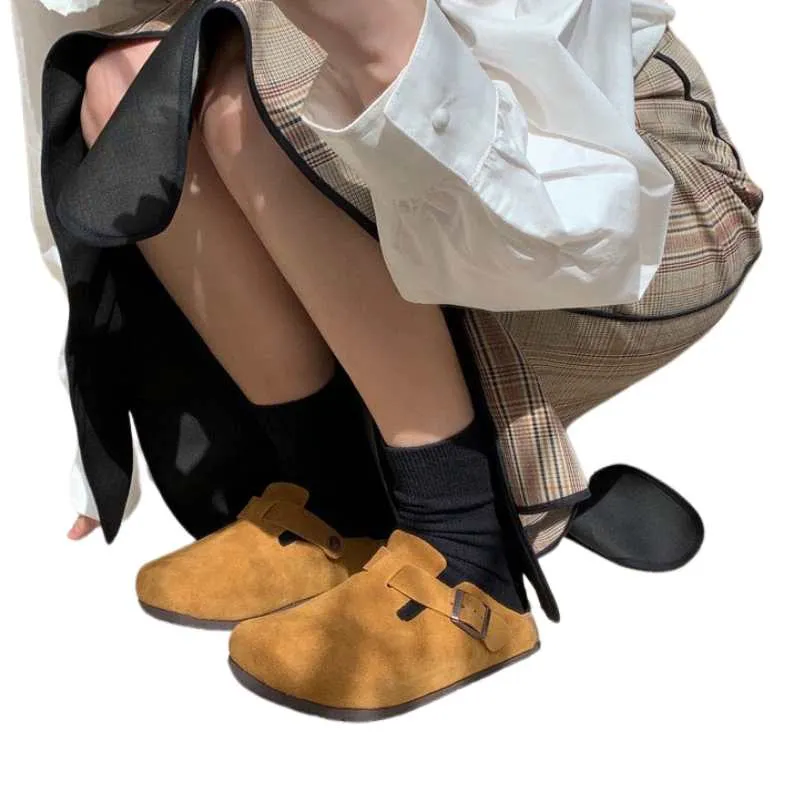 Suede Leather Clogs Closed Toe Mules