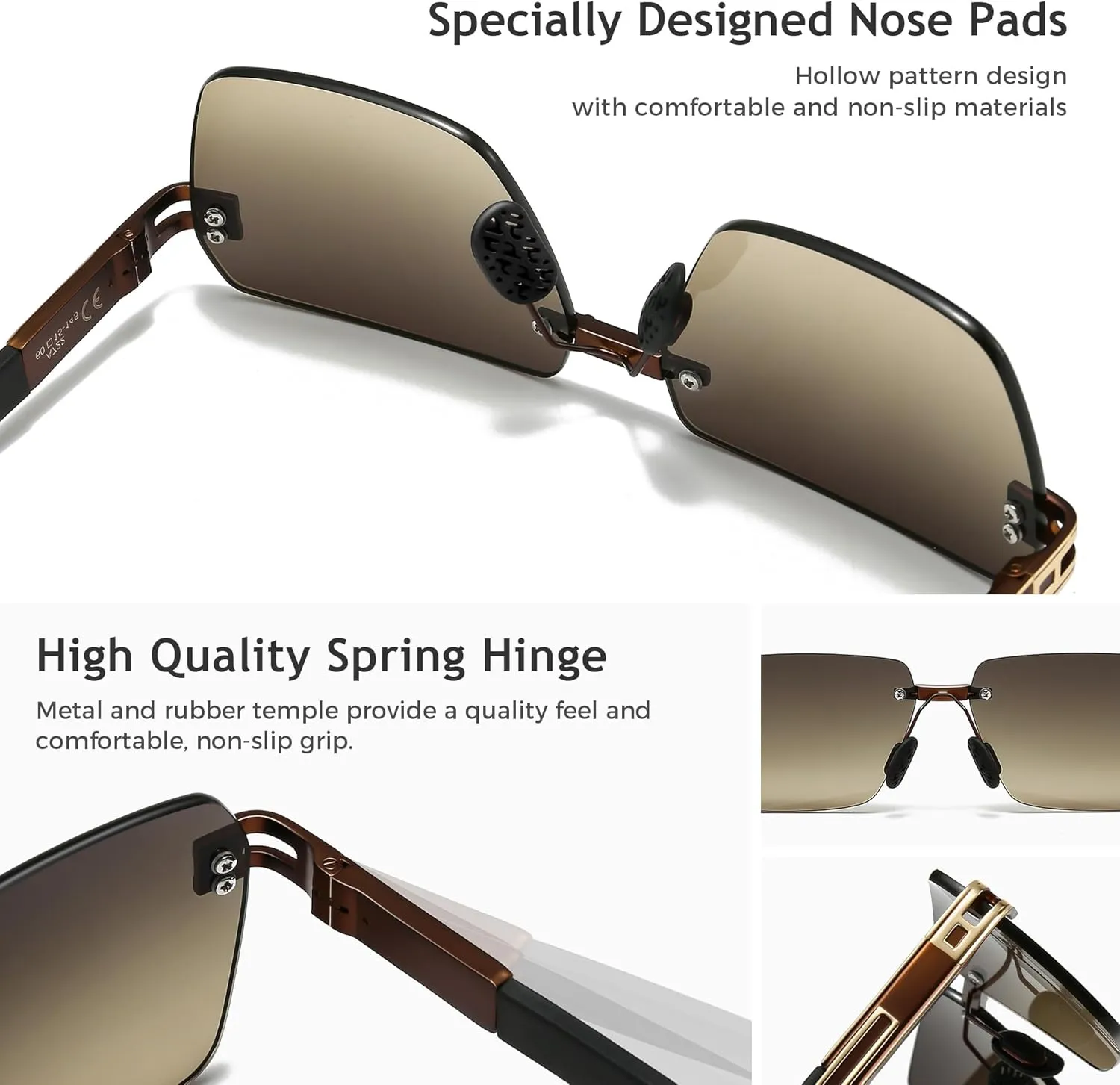 SUNGAIT Rimless Rectangle Sunglasses Square Frameless Shades for Men Women Y2K Vintage UV Protection