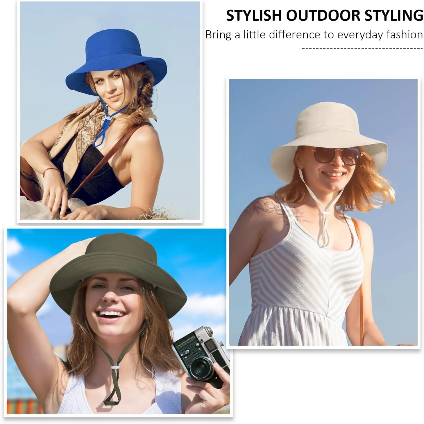 Women Wide Brimmed Sun Hat,Summer Foldable Beach Bucket Hat with UV Protection for Women Young Girls